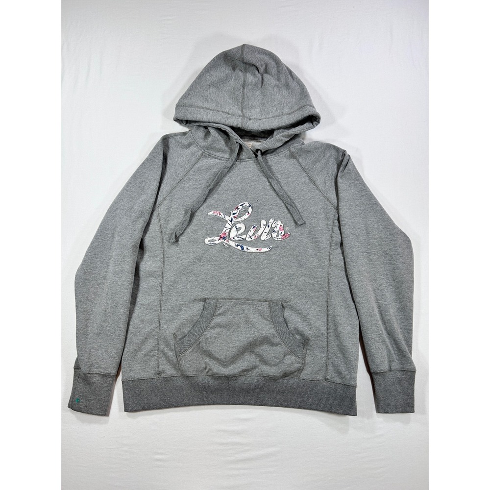 Levis Womens Gray Floral Script Logo Pullover Hoodie Sweatshirt Size Large
